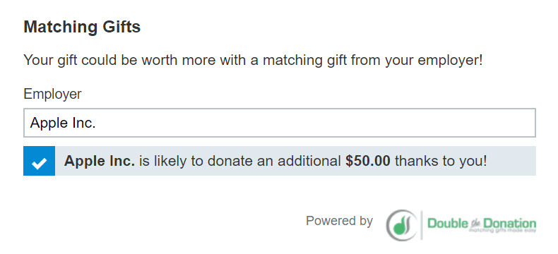 Matching gifts search widget on a donation form.